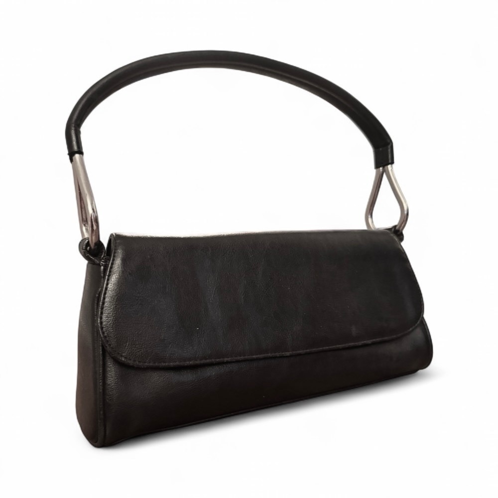 2K Black Leather Shoulder Bag Top Handle Minimalist Handbag Women's